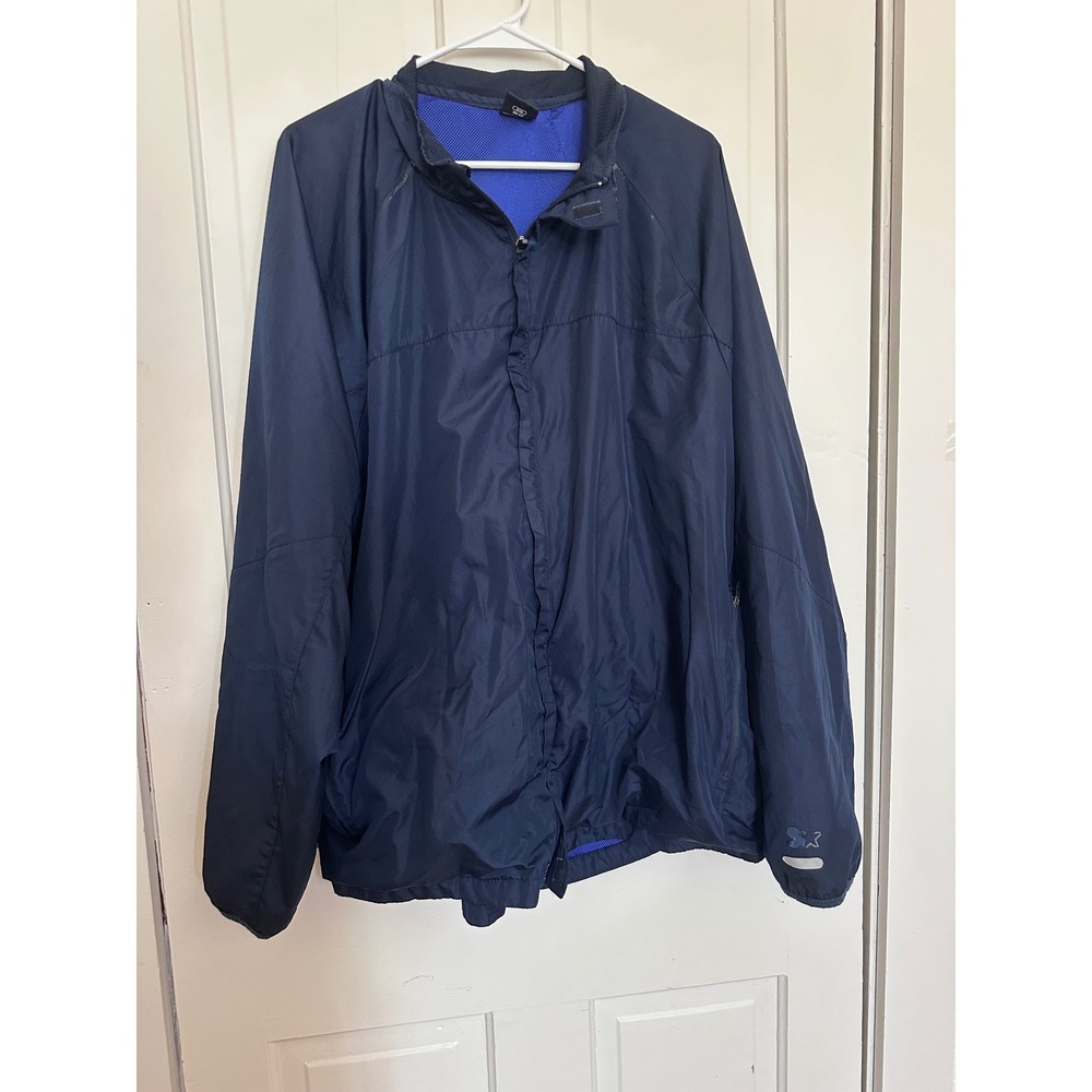 Starter Mens Navy Blue Windbreaker Jacket Full Zip Mesh Lined Size 2XL